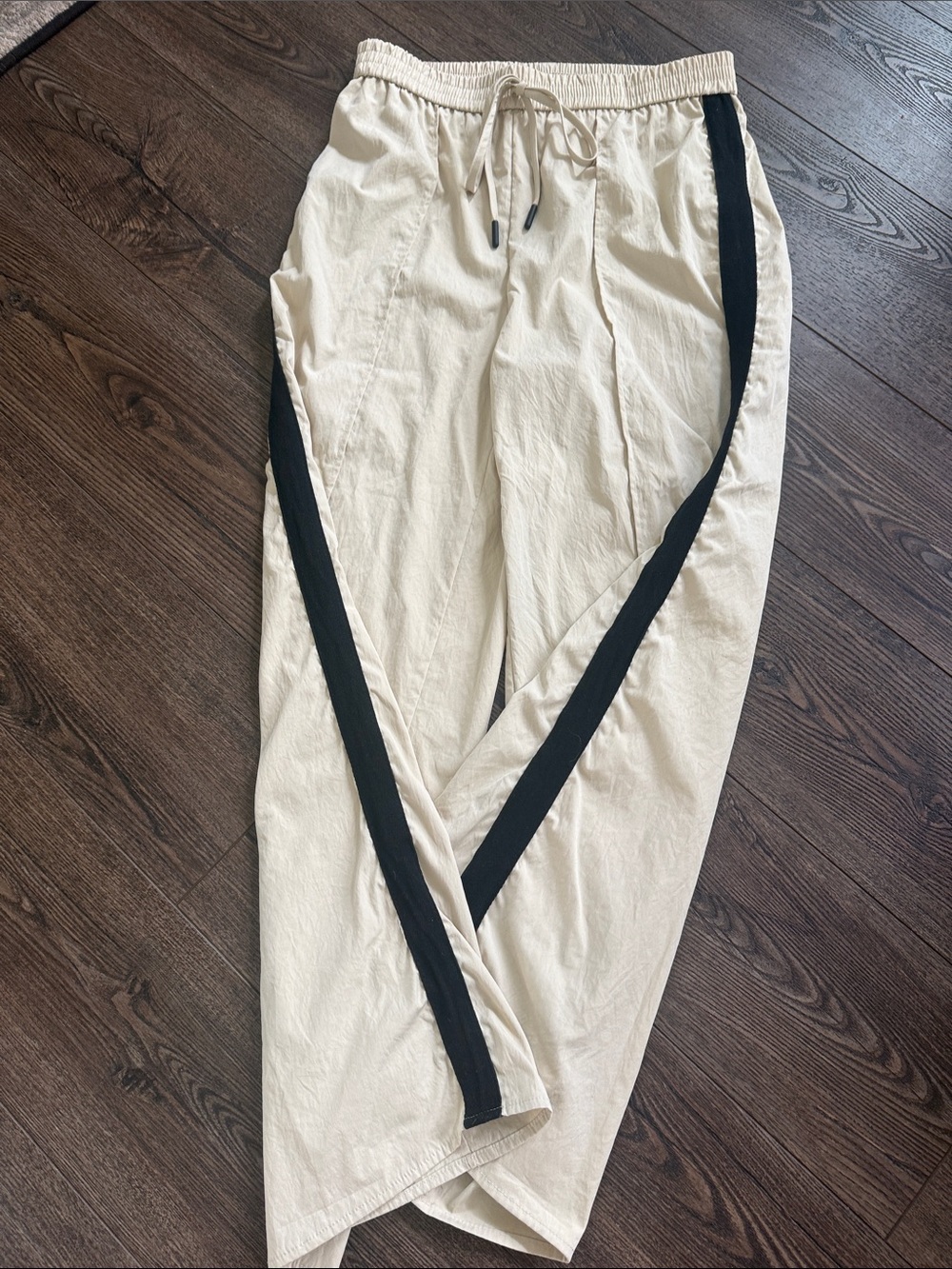 Emerson Lang Ladies Wide Leg Beige Track Pants with Black Side Stripe M